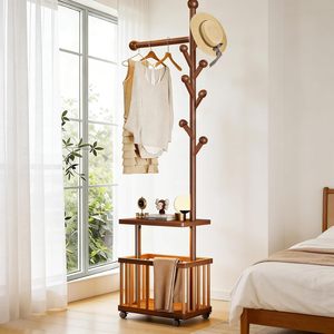 <span class=keywords><strong>Perchero</strong></span> Moderno de Madera Portátil para Entrada, Colgador de Ropa, Cesta de Almacenamiento de Accesorios y Artículos Diversos - Product Image 1