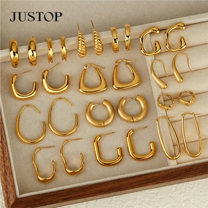 Boucles d'oreilles créoles tendance OEM/ODM en acier inoxydable étanche plaqué or, hypoallergéniques, fournisseur de bijoux de mode, boucles d'oreilles Saint-Valentin - Product Image 2