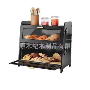 Double Layer Wooden Bread <b>Box</b> With <b>Glass</b> Door For Kitchen Storage Solid Wood Design Large Capacity Food Container - Product Image 2