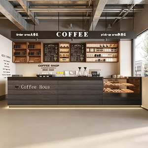 Comptoirs de bar sur mesure pour cafés et espaces commerciaux, bois, acier inoxydable, couleur personnalisable, haute qualité, caisse enregistreuse - Product Image 2
