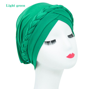 Sombrero de turbante trenzado de Color puro Popular europeo <span class=keywords><strong>y</strong></span> americano, sombrero étnico de seda de leche musulmana, sombrero de <span class=keywords><strong>quimioterapia</strong></span> al por mayor de fábrica - Product Image 3