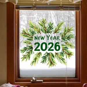 Autocollants décoratifs pour fenêtres et vitres, motifs multiples de plantes vertes et fleurs, pour le Nouvel An 2026, les magasins, les chambres et les décors de fêtes - Product Image 2