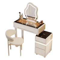 Table de maquillage intelligente OEM moderne et simple à 4 tiroirs avec chargeur sans fil, haut-parleur Bluetooth et mini miroir lumineux