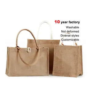 Non Printed Linen Bag With Hand Gift Linen Handbag Jute Tote Shopping Promotional Bags Custom Logo