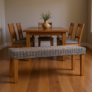 Banc en rotin Kubu gris en bois de manguier massif 43,3 pouces, meubles de salle à manger, design moderne - Product Image 2