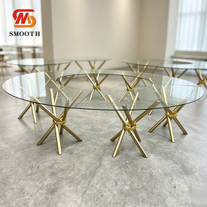 Mesa de Boda Moderna y Lujosa con Anillo de Vidrio Segmentado, Base Dorada en Forma de Cruz, Mesa Redonda para Eventos y Fiestas - Product Image 1