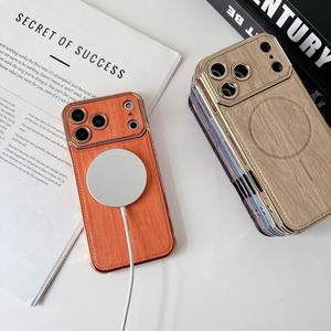 Coque de téléphone magnétique en cuir grainé électroplaqué avec texture pour iPhone 17 Air 16 15 <span class=keywords><strong>Pro</strong></span> Max, coque arrière de conversion originale en TPU - Product Image 2