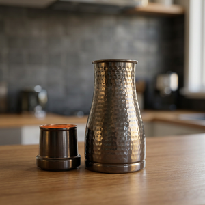 Premium Midnight Black Hammered Pure Copper Bedside Carafe Jar 950ml Handcrafted Dimpled Pot Luxury Wellness Metal Drinkware Set - Product Image 2