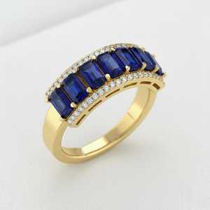 แหวนทองคำ 14KT สีเหลืองประดับไพลินสีชมพูและเพชรแบบครึ่งวง - Product Image 3