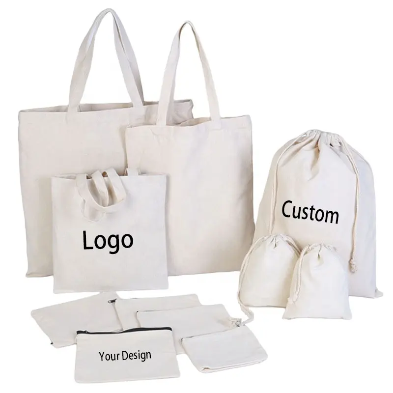 Customized Canvas Drawstring Bag White Cotton Canvas Handheld Storage Packaging Gift Shopping Tote Bags