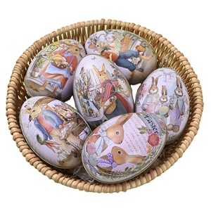 Easter Decoration Easter Metal Egg Colored Rabbit Painted 3 Sizes Iron Egg Shaped Candy Gifts Cookie Box For Easter Party Favors