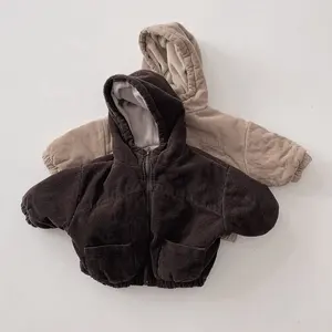 Meilleures ventes hiver velours côtelé bébé manteau chaud neutre enfants vestes velours bébé à capuche