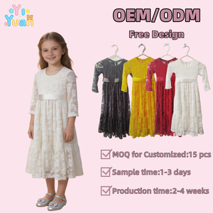 Encantador <span class=keywords><strong>Vestido</strong></span> Largo de Encaje de Manga Larga para Niña Ropa Casual Infantil para Fiesta Vestidos Formales y Sexis con Cinturón Colores Personalizables - Product Image 1