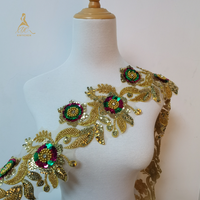Garniture de broderie en dentelle jaune Goldenha perle de paillettes faite à la main strass bas prix bon prix tissu de dentelle blanc et or