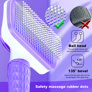Rimozione peli per animali domestici pettine autopulente in acciaio inossidabile spazzola per spargimento di gatti strumento per toelettatura a un pulsante per cani gatti - Product Image 3