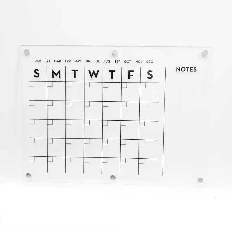 JAYI – calendrier mensuel magnétique personnalisé en acrylique effaçable à sec, planificateur personnalisé, calendrier de réfrigérateur Lucite avec Notes