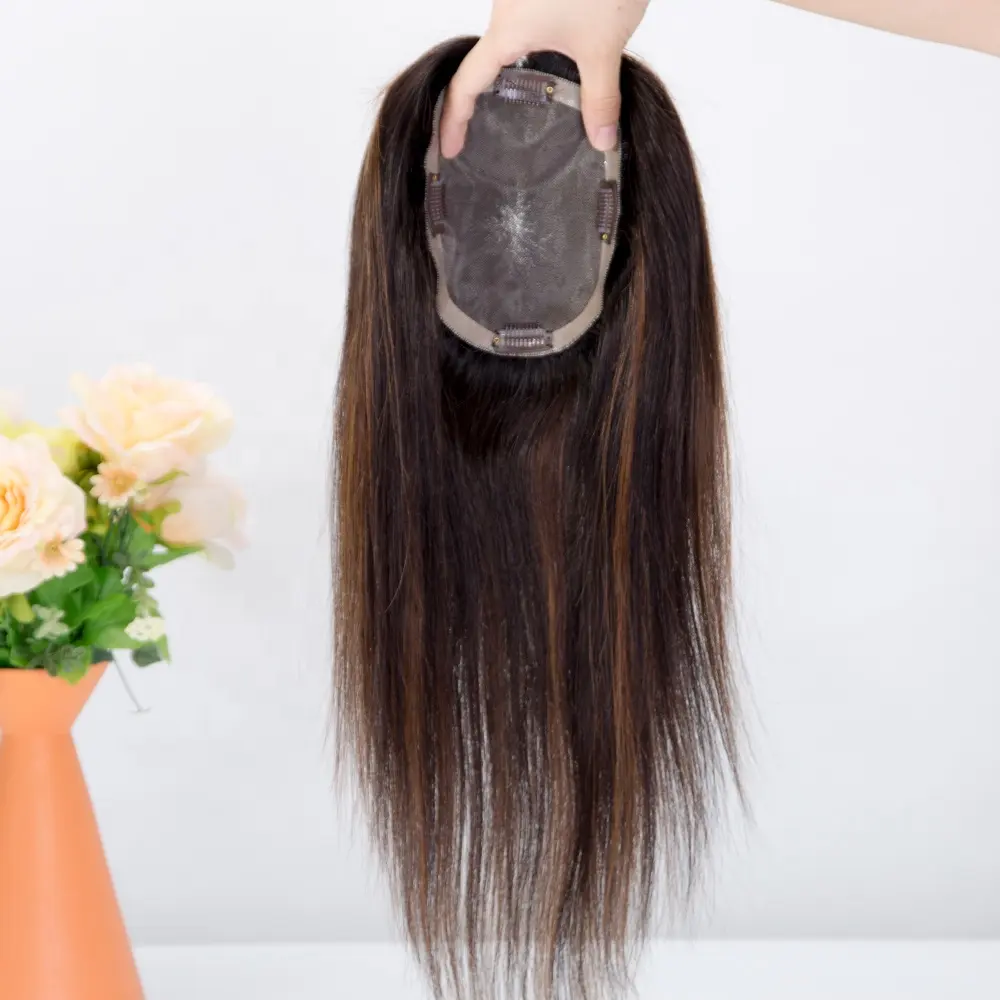 2024 grosir harga pabrik puncak rambut lurus kutikula penuh topper rambut manusia untuk atasan rambut mono wanita