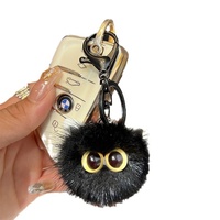 Porte-clés et ornement de sac en fourrure de vison douce, motif chaton de dessin animé mignon