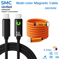 Kabel Magnetik Custom Pabrik 240W/60W Tembaga Murni Tipe C ke C Pengisi Daya Cepat Kabel Kepang dengan Fitur Pemutus Daya Otomatis untuk Ponsel