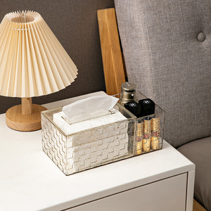 Transparent Gold Powder Tissue Box With Organizer For Home Desktop Storage - Product Image 2
