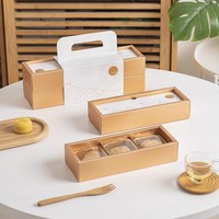 Boîte à biscuits personnalisée avec impression, 3 compartiments, en papier kraft brun, avec poignée, pour gâteaux de lune, pâtisseries et biscuits