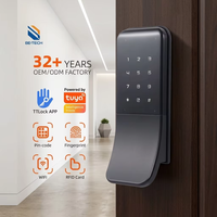 Serrure de porte intelligente à cadre en aluminium fin, serrure à empreintes digitales, serrure à mortaise intelligente avec carte IC, mot de passe temporaire pour portes en bois