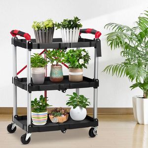 Multifunction 3 Tier Stainless Steel <b>Utility</b> Cart Storage Hot Pot Food Foldable Hand Pull Rolling Cart Collapsible Service Cart - Product Image 4