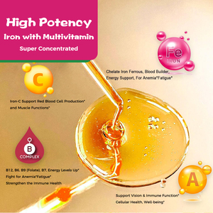 Gouttes buvables de Fer, Vitamine C, Complexe B, Zinc et Vitamine A pour le soutien sanguin et immunitaire, l'augmentation de l'énergie et l'absorption du Fer - Complément alimentaire - Product Image 3