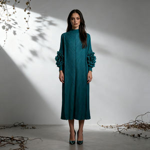 Robe Abaya plissée imprimée en polyester de qualité supérieure pour femmes musulmanes, sur mesure, modeste, vente en gros - Product Image 1