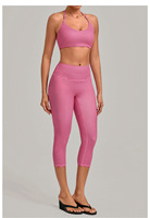 Ensemble de fitness 2 pièces pour femme à pois, color-block, avec soutien-gorge de sport dos nu et legging capri à séchage rapide pour l'entraînement