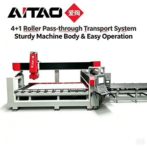 AiTao 4+1 Sierra de puente CNC de rodillos pasantes para corte de piedra y losas, ideal para grandes losas de porcelana, mármol, granito y cuarzo - Product Image 1
