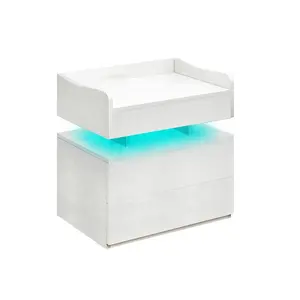 Atacado Quarto Mobiliário Luxo Branco Ouro Inteligente Mesa de Cabeceira LED Touch Light Carregamento Sem Fio Porta USB Night Stand