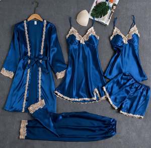 Sfy-y5025 Conjunto de Pijamas de Encaje de Poliéster Sexy de Alta Calidad de 5 Piezas con Bordado 3D, Top, Pantalones Cortos, Pantalones Largos y Bata para Mujer - Product Image 2