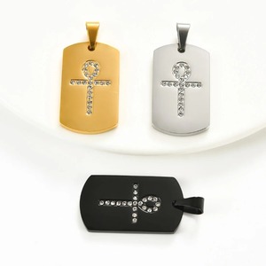 Collar con Colgante de Placa de Identificación para Perro de Acero Inoxidable con Cristal |   Patrón de Cruz Ankh Egipcia |   Cadena de Metal para Joyería, para Hombres y Mujeres - Product Image 1