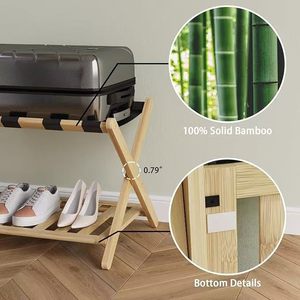 Estante de madera de doble capa para equipaje, plegable, de bambú, para guardar zapatos, para la entrada, dormitorio, uso doméstico - Product Image 3