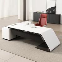 Bureau de direction en forme de L, laqué noir brillant de qualité E0, montage facile, design moderne, bureau de direction pour PDG et managers