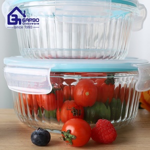 スーパーマーケット丸型400 ML高ホウケイ酸ガラス食品容器キッチンプレックックボウルストリップデザインガラスランチボックス - Product Image 4