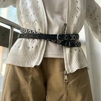 Ceinture en PU à double couche et découpes ajourées, accessoire mince et sexy pour filles, avec une longue ceinture fine à découpes ajourées