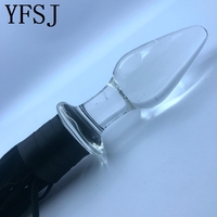 YFSJ Godemiché anal en verre borosilicate transparent avec fouet en cuir fileté, 100% étanche, écologique, doux pour femmes, Chine
