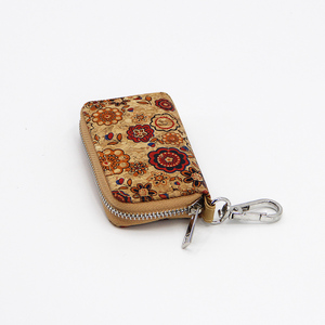 Luxury Geometric Patterns Printed Cork Coin Pouch with Ring 100% Eco Bio-Degradable Cork Bark Storage Bag Cork Gift Bag Key Hold