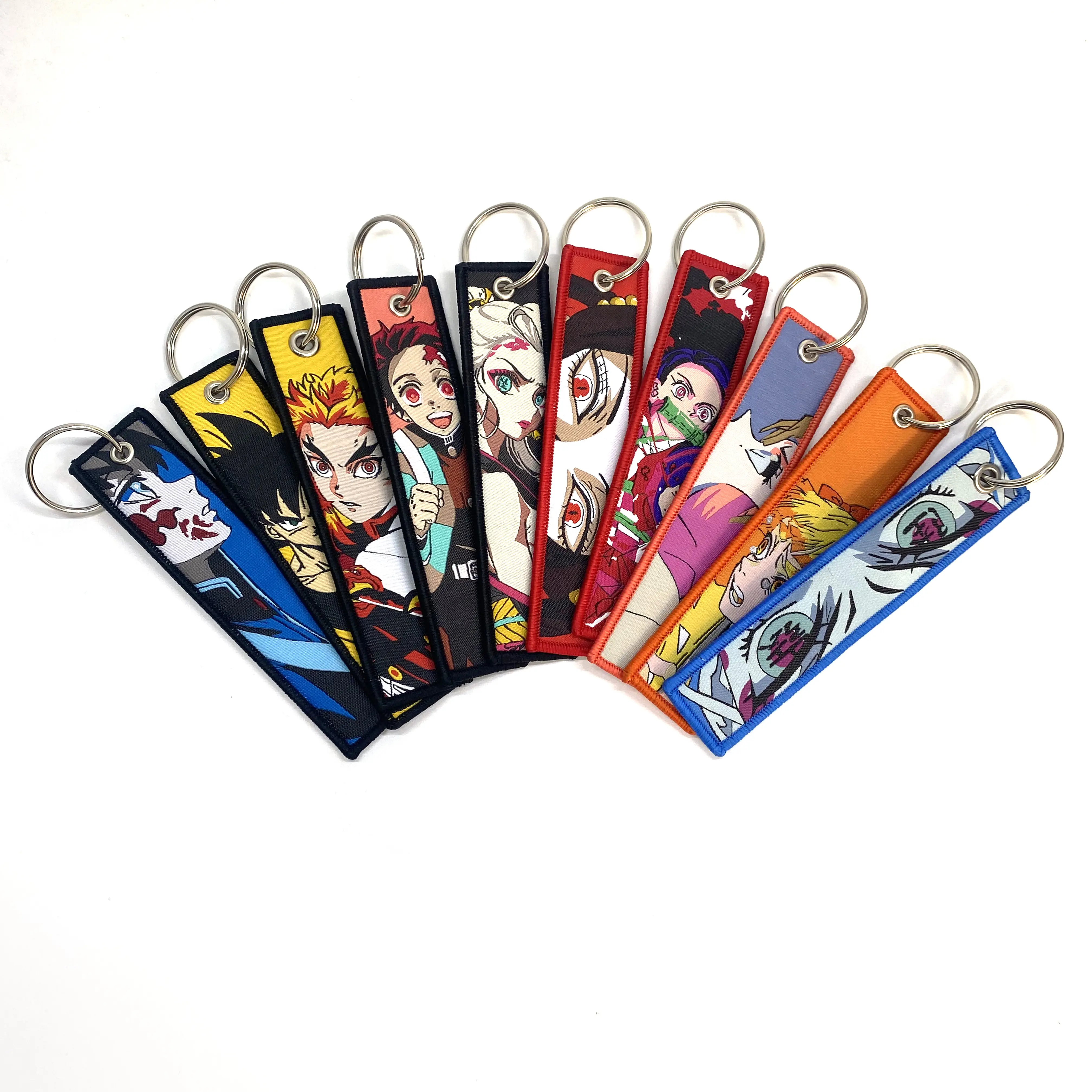 Stock 10 disegni misto Anime ricamo chiave Tag moto auto zaino Chaveiro portachiavi per amici moda portachiavi portachiavi regalo