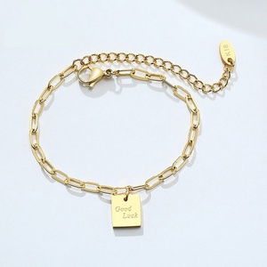 Pulseras y Dijes Personalizados con Letras, Chapados en Oro de 18k, Cadena de Eslabones en O de Acero Inoxidable, Amuleto de Buena Suerte - Product Image 3
