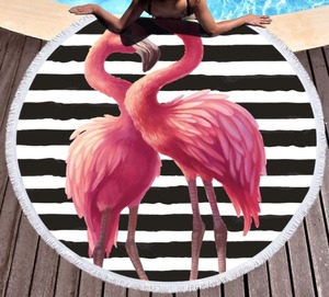 Hot Selling Custom Impresso Microfiber Sports Circle Toalha De Praia Padrão Paraíso Tropical com Franja - Product Image 5