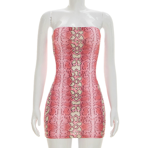 Viviblook J26DS172 Women Summer Dress Snake Print Sexy Sleeveless Strapless Tight Mini Bodycon Dress - Product Image 3