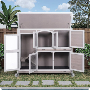 SDR050 SHUNDA Luxury Eco-Friendly Wooden Pet House for Rabbits with Print Design Outdoor Hutch Tray Wheels 2 Grey - Product Image 2
