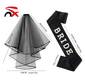 Wholesale Bride <b>Wedding</b> Party Headband Shoulder Straps Sets Black White <b>Shawl</b> Letter Ribbons for Decoration - Product Image 6