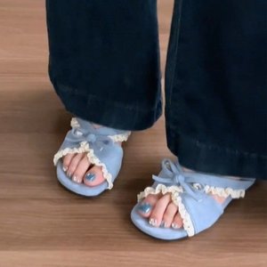 2026 Summer French Stunning Floral Lace <b>Bow</b> One‑Strap Slippers Fairy Style Wedge Heel Beach Vacation Women Slide Sandals - Product Image 5