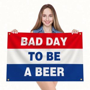 ธงเบียร์ขนาด 3x5 ฟุต (90x150 ซม.) ผลิตจากโพลีเอสเตอร์รักษ์โลก พิมพ์ลายดิจิทัลตามสั่ง ลาย "วันที่ไม่ดีก็ยังมีเบียร์" - Product Image 6