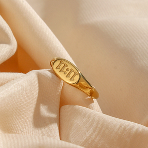 Anello Sigillo con Numero Angelico 1111 in Acciaio Inossidabile Placcato Oro 18K, Design Speciale, <span class=keywords><strong>Gioielli</strong></span> Anti-Appannamento - Product Image 5