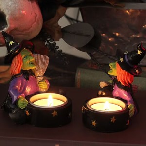 Decoración <span class=keywords><strong>de</strong></span> Halloween <span class=keywords><strong>de</strong></span> Resina: <span class=keywords><strong>Bruja</strong></span> con Portavelas <span class=keywords><strong>de</strong></span> 10*8.2*8.9cm, Accesorios <span class=keywords><strong>de</strong></span> Fiesta, Decoración <span class=keywords><strong>de</strong></span> Casa - Product Image 1